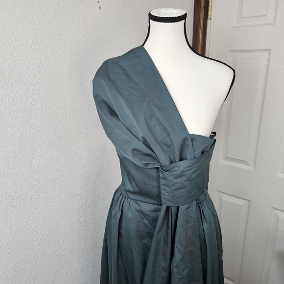 TIBI Eco One Shoulder Dress In Green Size 6 NWT Organic Cotton Party Holiday - Picture 9 of 14